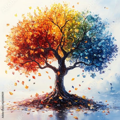 Colorful Tree Seasonal Change Illustration photo