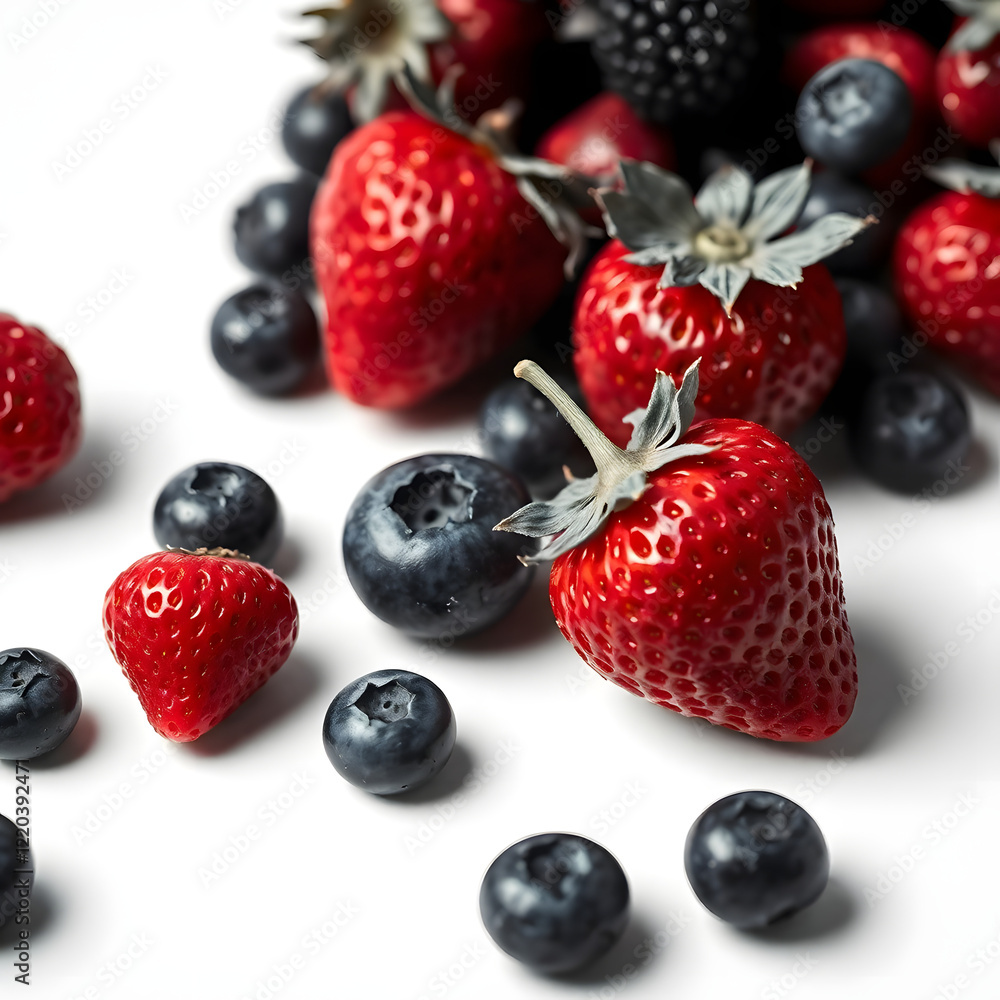 Fresh Strawberries and Blueberries Background with Copy Space Fresh Strawberries and Blueberries Background with Copy Space