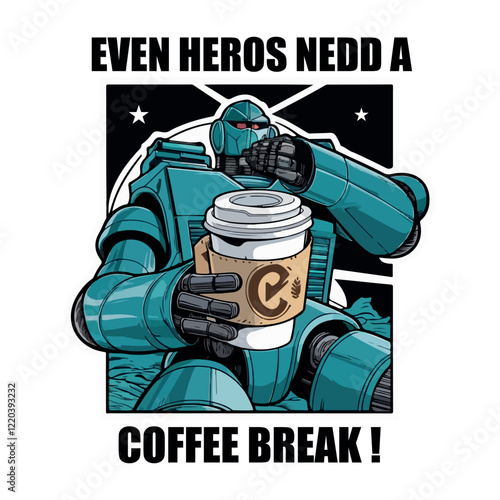 illustration of a person with a gun robot t-shirt design.