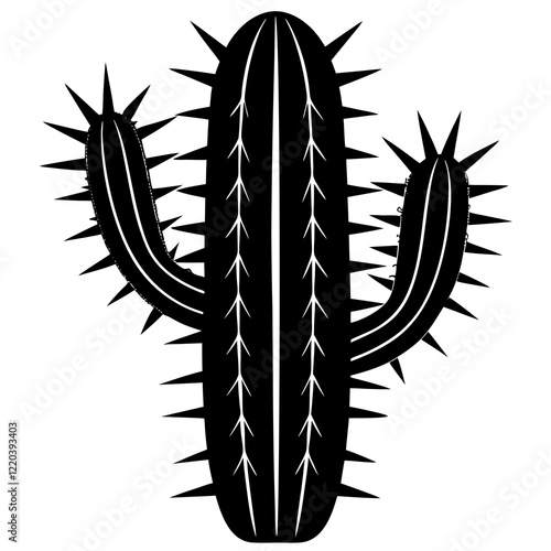  cactus with textured thorns silhouette vector illustration