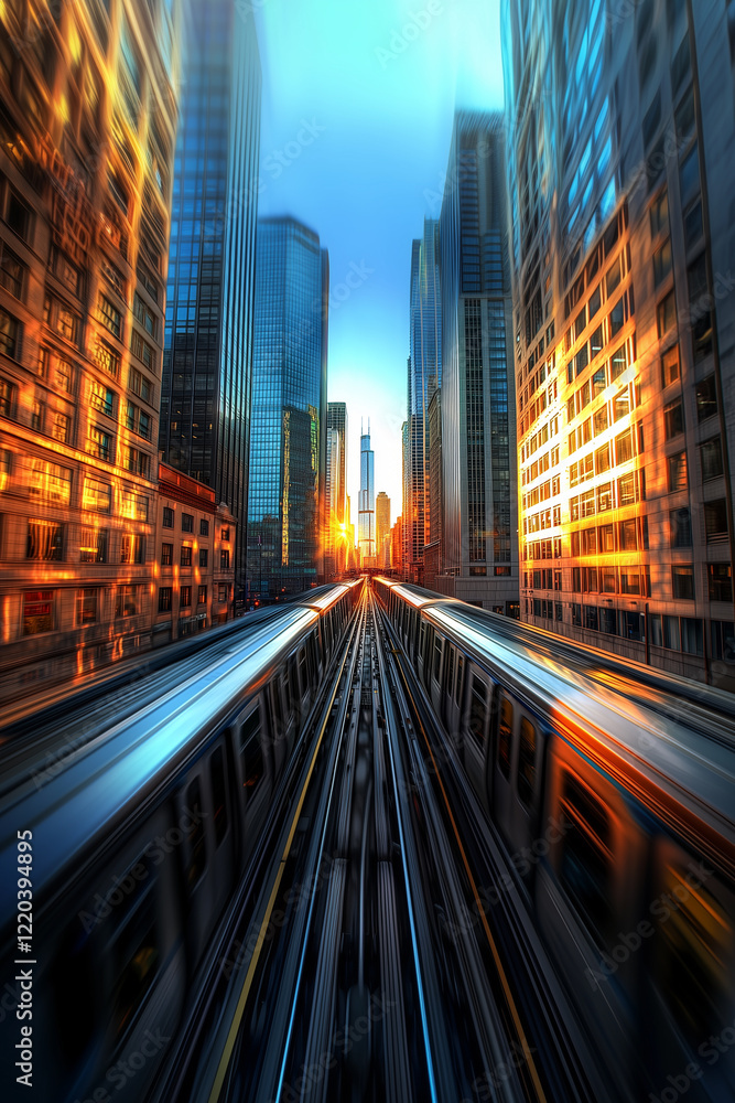 Fototapeta premium Urban Sunset Over Subway Tracks