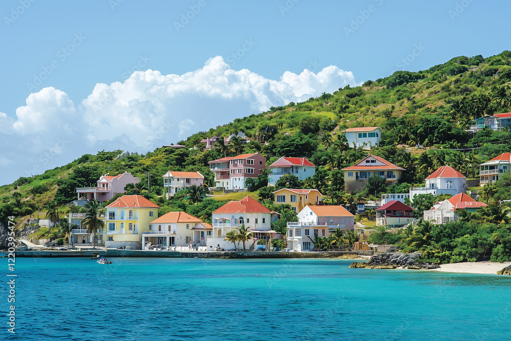 Obraz premium Colorful Coastal Homes by the Sea