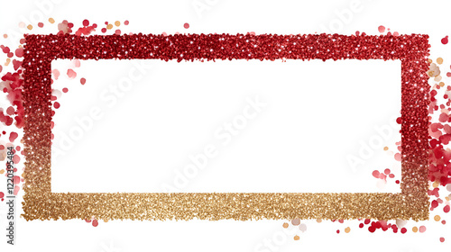 watercolor of red gold glitter border frame isolated on white or white png photo