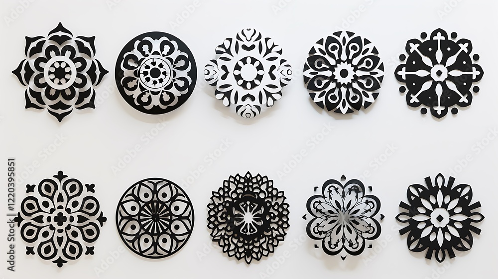 A range of stencils with intricate designs, centered on a clean white background. A range of stencils with intricate designs, centered on a clean white background.