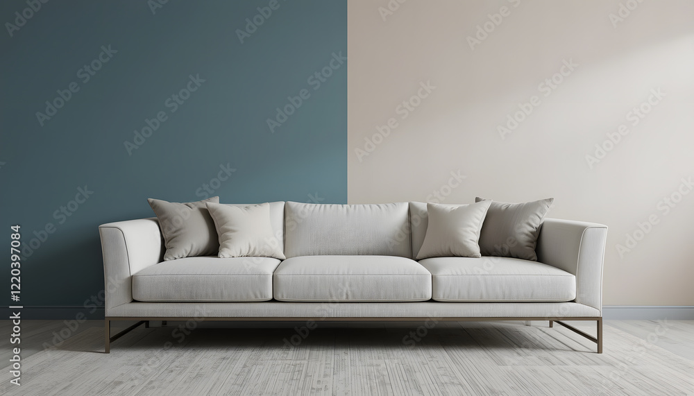 elegant sofa against a dual tone wall, concept photo elegant sofa against a dual tone wall, concept photo