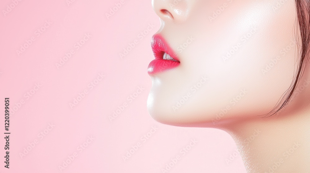 Elegant Close-Up of a Woman's Lips Against a Soft Pink Background Elegant Close-Up of a Woman's Lips Against a Soft Pink Background