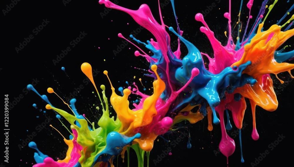 Fototapeta premium Neon Splashes on Black Canvas