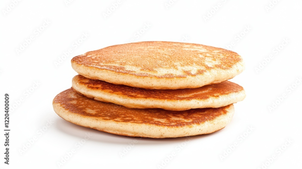 Fluffy Golden Pancakes Stacked Neatly on a White Background Fluffy Golden Pancakes Stacked Neatly on a White Background