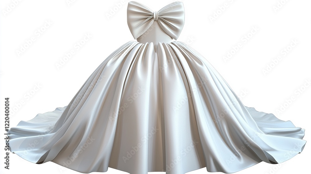 Beautiful wedding dress with a white bow, isolated on a white background Beautiful wedding dress with a white bow, isolated on a white background