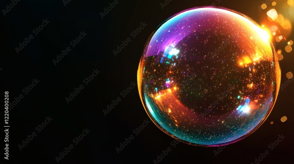 Luminous Rainbow Soap Bubble on Black Background - Abstract Macro Photography Luminous Rainbow Soap Bubble on Black Background - Abstract Macro Photography