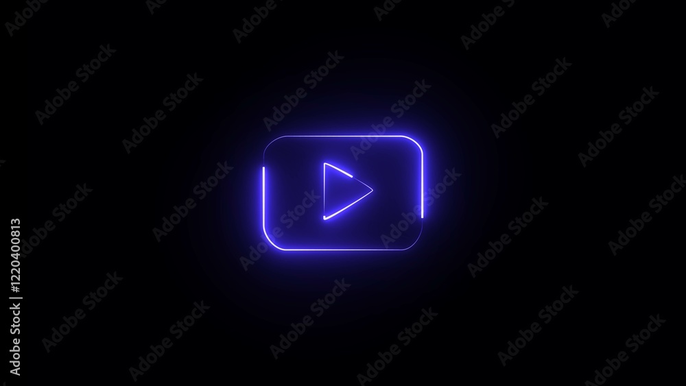 d illustration. Neon play button on black background. Neon shine play icon. d illustration. Neon play button on black background. Neon shine play icon.