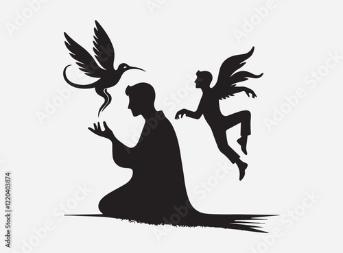 Mysterious Silhouette of a Fool in Shadow on a Dramatic Dark Background