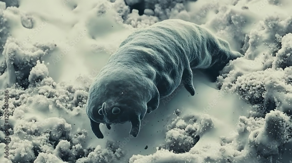 Obraz premium Microscopic Water Bear Crawling on Ice Crystals