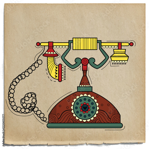 vector illustration of desi (indian) art style vintage landline telephone
