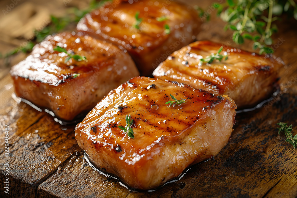 Grilled Salmon Fillets Close-Up Grilled Salmon Fillets Close-Up