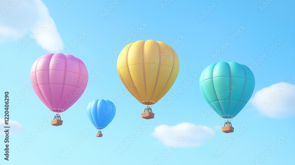 Fototapeta premium Colorful Hot Air Balloons Floating in a Clear Blue Sky