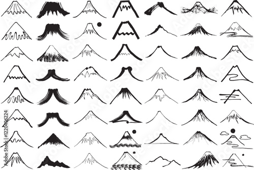山　アイコン　手書きイラストのセット