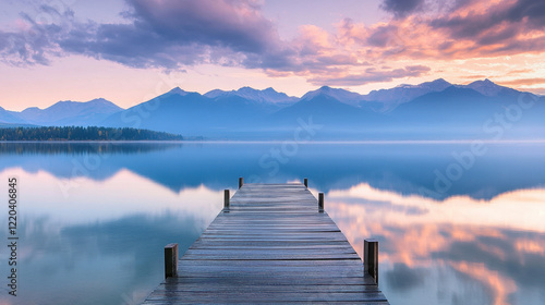 Gorgeous Sunset Panorama Over Flathead Lake, Montana