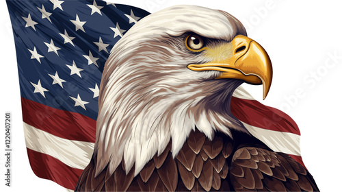 Majestic Bald Eagle with American Flag 
