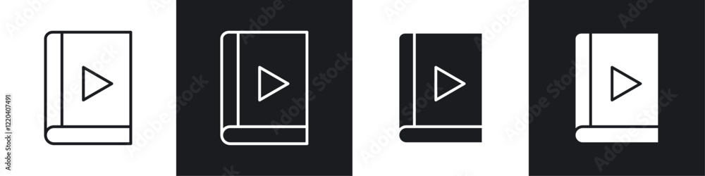 Audiobook icons collection in black and white solid and line style Audiobook icons collection in black and white solid and line style