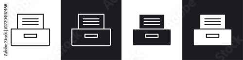 Archive icons collection in black and white solid and line style