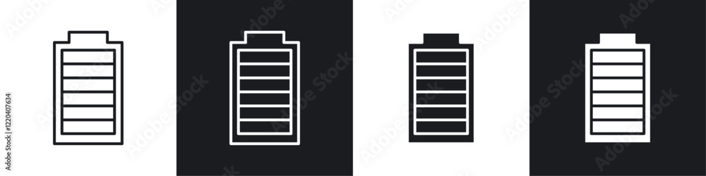 Battery icons collection in black and white solid and line style Battery icons collection in black and white solid and line style