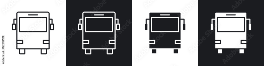 Bus icons collection in black and white solid and line style Bus icons collection in black and white solid and line style