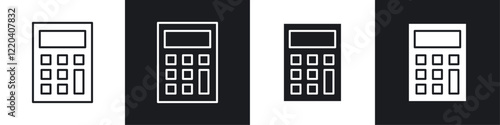Calculator icons collection in black and white solid and line style