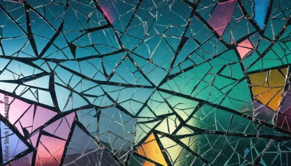 Fototapeta premium Shattered Glass with Vibrant Light Reflections