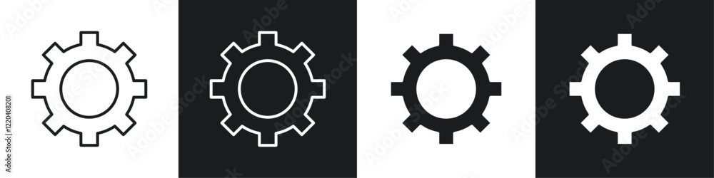 Cogwheel icons collection in black and white solid and line style Cogwheel icons collection in black and white solid and line style