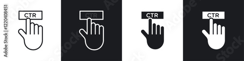 CTR icons collection in black and white solid and line style