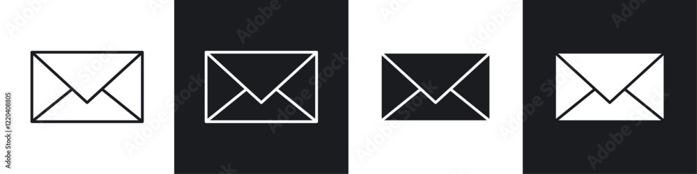 Envelope icons collection in black and white solid and line style Envelope icons collection in black and white solid and line style