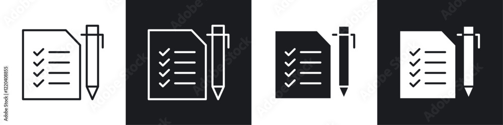 Exam icons collection in black and white solid and line style Exam icons collection in black and white solid and line style