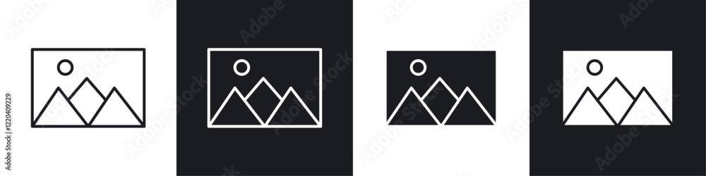 Gallery icons collection in black and white solid and line style Gallery icons collection in black and white solid and line style