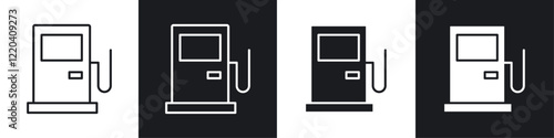 Gas station icons collection in black and white solid and line style