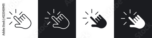 Hand click icons collection in black and white solid and line style
