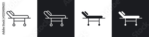 Hospital bed icons collection in black and white solid and line style