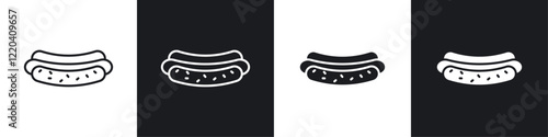 Hot dog icons collection in black and white solid and line style