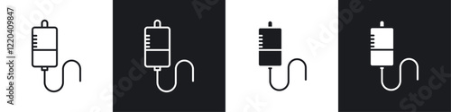 IV bag icons collection in black and white solid and line style