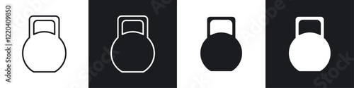 Kettlebell icons collection in black and white solid and line style