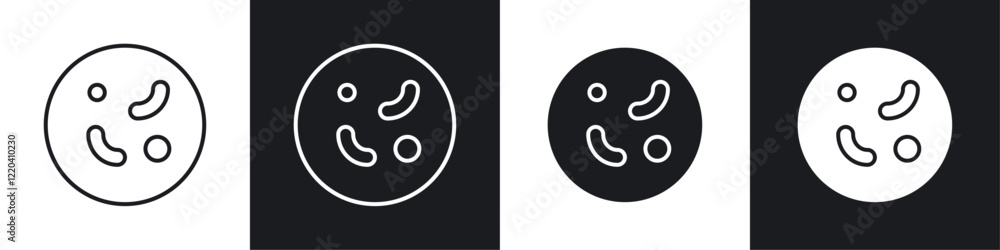Microorganism icons collection in black and white solid and line style Microorganism icons collection in black and white solid and line style