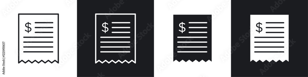 Fototapeta premium Payment receipt icons collection in black and white solid and line style