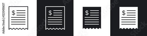 Payment receipt icons collection in black and white solid and line style