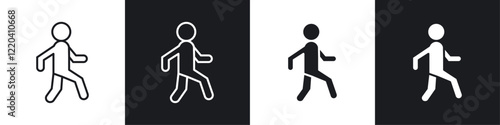 Pedestrian icons collection in black and white solid and line style