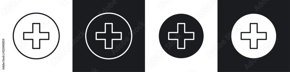Plus icons collection in black and white solid and line style Plus icons collection in black and white solid and line style