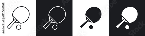 Ping pong icons collection in black and white solid and line style