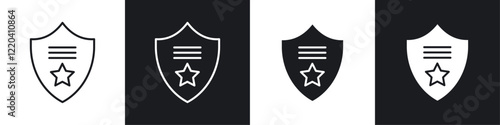 Police badge icons collection in black and white solid and line style
