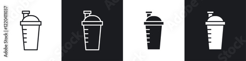 Protein shake icons collection in black and white solid and line style