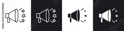 Promotion icons collection in black and white solid and line style