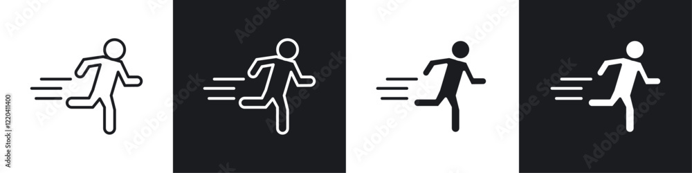 Running icons collection in black and white solid and line style Running icons collection in black and white solid and line style